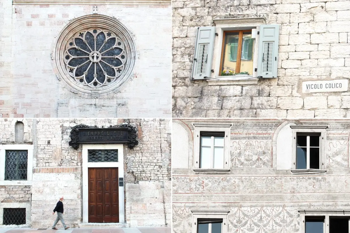 Portici e muri del centro storico di Trento